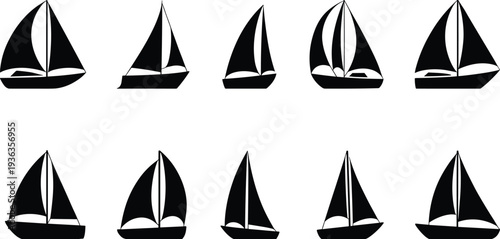 Sailboat silhouettes collection sailing yacht boat marine transportation icons vector illustration set isolated on white background nautical design