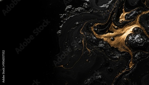 Black and Gold Oil Paint Swirl Abstract Background