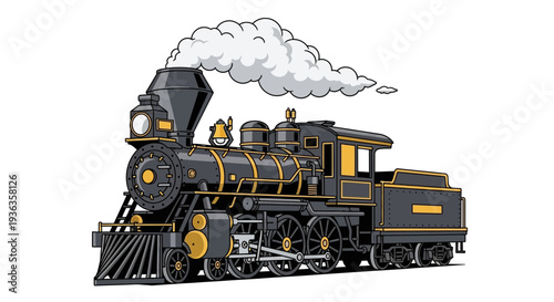 Vintage Steam Locomotive with Smoke - Retro Train Illustration