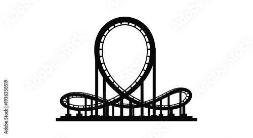A striking black silhouette depicts a complex roller coaster design with looping tracks and supports silhouette high quality