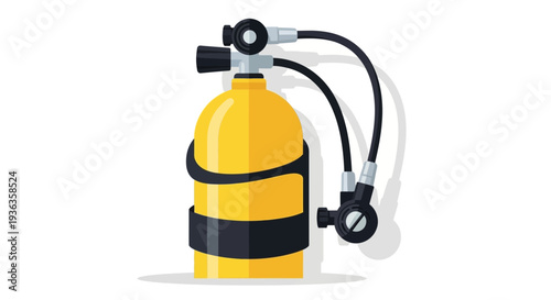 Yellow Scuba Diving Tank with Regulator Hose and Valve