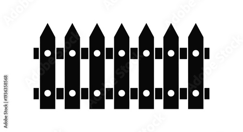 A simple black silhouette of a picket fence with circular details evoking a classic aesthetic silhouette high quality