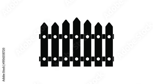 A simple black picket fence design is prominently displayed against a white background silhouette high quality professional detailed