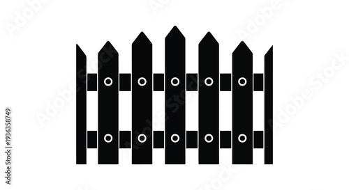 A simple black picket fence design with circular cutouts presented as a stark silhouette high quality professional detailed