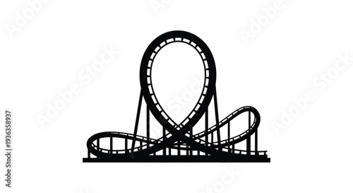 A stark black and white illustration of a looping roller coaster track against a plain background silhouette