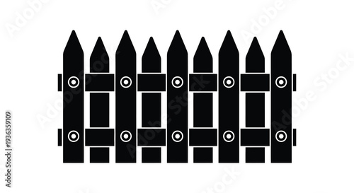 A simple black picket fence illustration with circular details presented as a stark silhouette high quality professional detailed