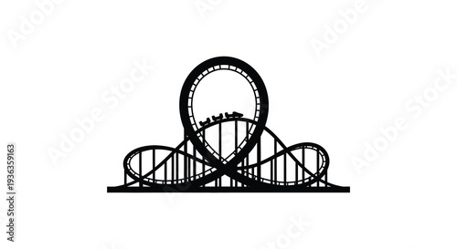A striking black graphic depicts a complex roller coaster design against a white background silhouette high quality professional