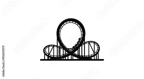 A striking black outline depicts a looping roller coaster track against a bright backdrop silhouette high quality professional