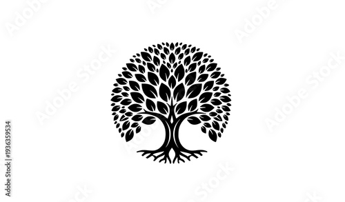 Circle tree vector logo symbolizing life, growth, strength, and health flat illustration EPS10 isolated on white