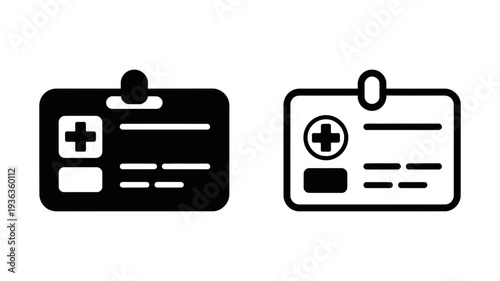 This icon displays a medical identification card featuring a prominent cross symbol and text lines.