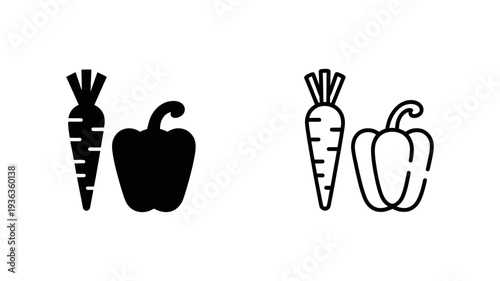 This clean vector icon illustrates a fresh carrot paired with a vibrant bell pepper, symbolizing healthy diet.