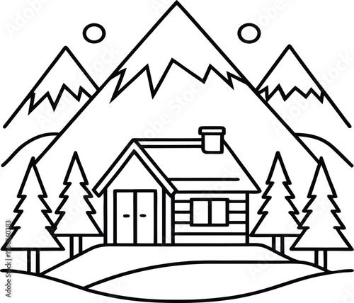 snowy-mountain-cabin-scene.eps