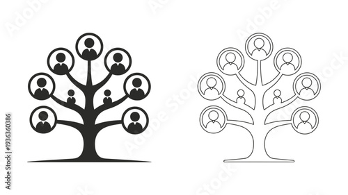 An illustrative vector icon depicting a family tree with multiple human profile circles.