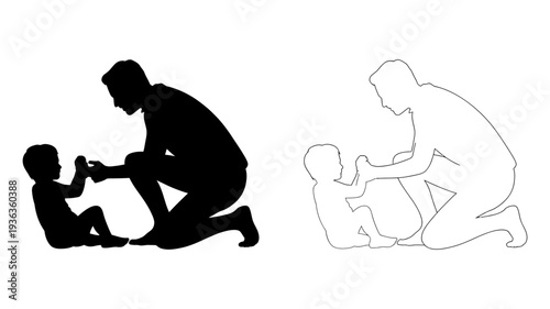 A tender vector icon showing a father interacting with his young child on the floor.