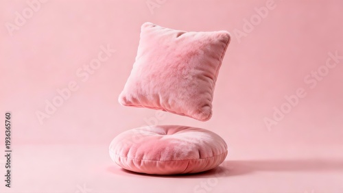 Pink fluffy pillows floating