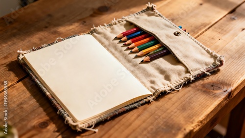 Artists sketchbook with colored pencils