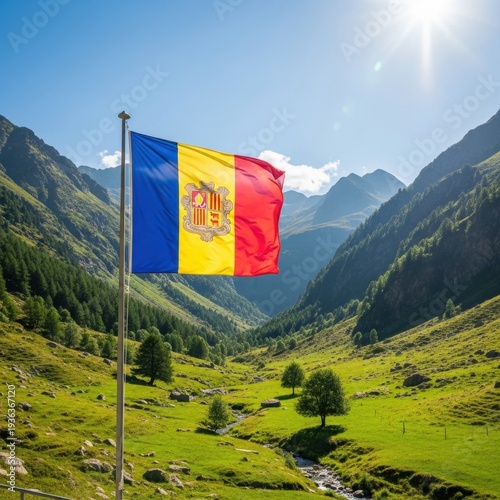 Andorran Flag in the Pyrenees Valley