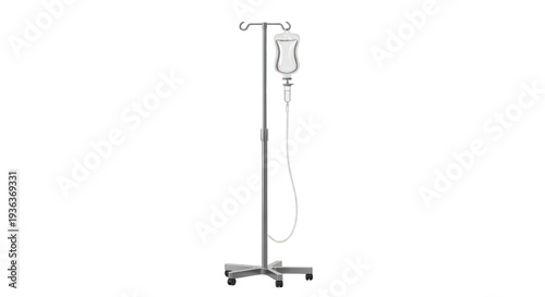 Medical iv pole with infusion set and bag isolated on transparent background