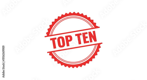 A vibrant red circular badge displays the text top ten with a jagged edge silhouette high quality professional