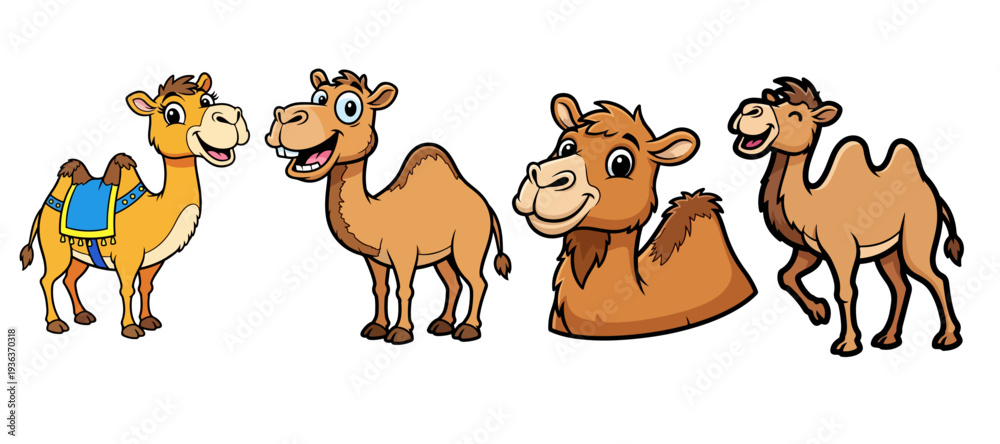 Fototapeta premium Cartoon Camel Vector: Cute Desert Animal and Dromedary Character Set