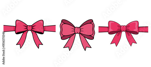 Pink Ribbon Bow: Decorative Silk Gift Knot and Celebration Vector Set