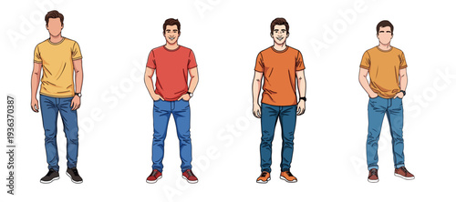 Casual Men Fashion: T-Shirt and Jeans Character Vector Set