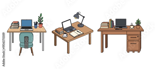 Home Office Workspace: Productivity Desk and Laptop Vector Illustration