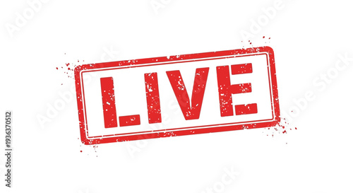A rectangular red stamp displaying the word live in bold letters against a white background silhouette high quality