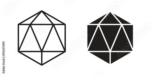 Dice d20 icon linear symbol. Vector Designs.