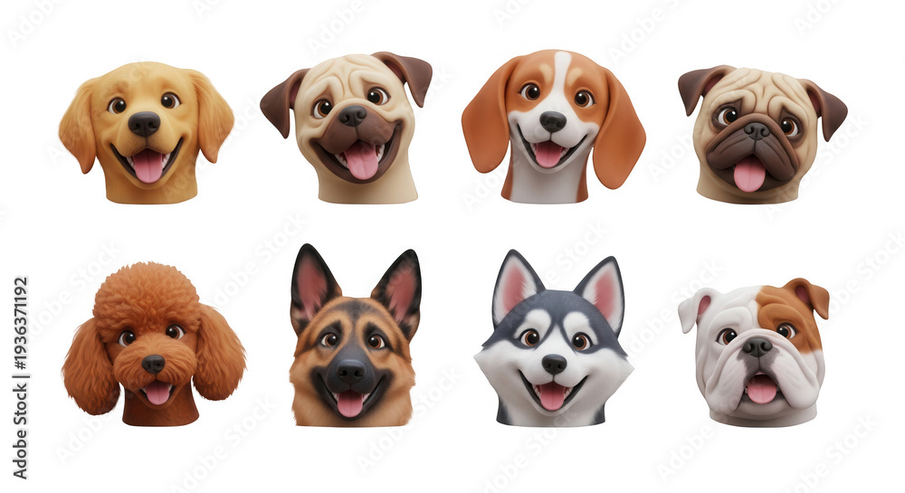 Obraz premium collection of cartoon dog heads smiling with white background pet products or educational materials