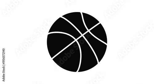 A stark black basketball against a white background presents a simple iconic sports image silhouette high quality professional
