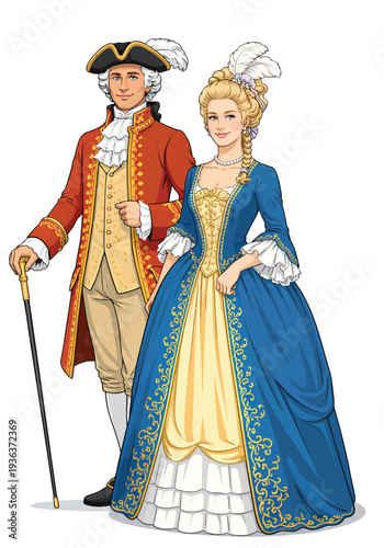071-03-Elegant noblewoman and nobleman standing together in vintage aristocratic attire