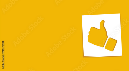 Background of thumbs up icon, liking on Paper Note, vector illustration. Flat design style.