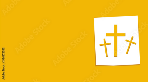 Christian Cross Icon on Paper Note, vector illustration. Flat design style.