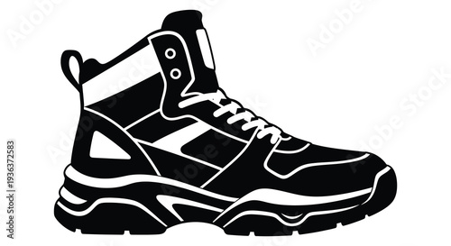 A striking black silhouette of a high top athletic shoe emphasizing modern design and style silhouette high quality professional