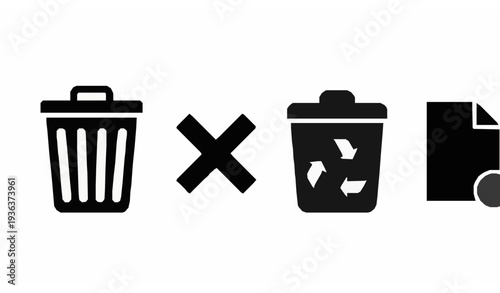 A set of icons representing recycling and proper waste disposal