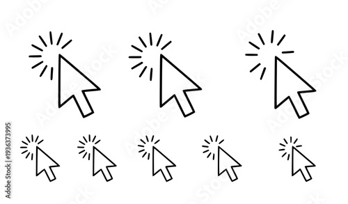 A set of minimalist computer mouse cursor icons with explosion effects