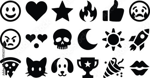 Set of 20 black icons vector