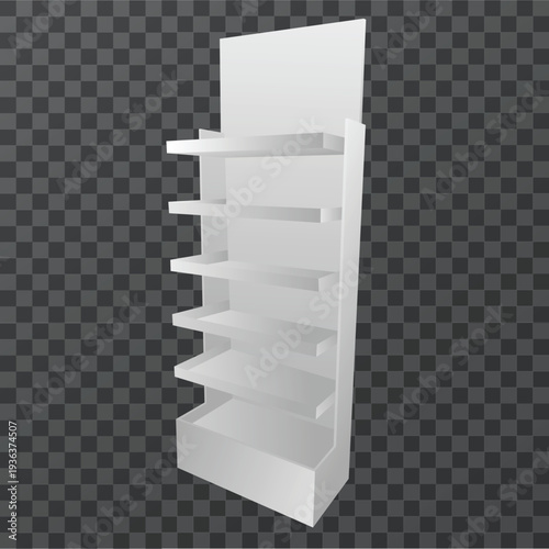 Empty White Supermarket Gondola Shelf Mockup for Product Placement in Grocery or Retail Stores