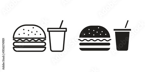 Hamburger soda icon linear symbol. Vector Designs.
