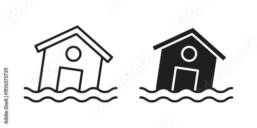 House flood icon linear symbol. Vector Designs.