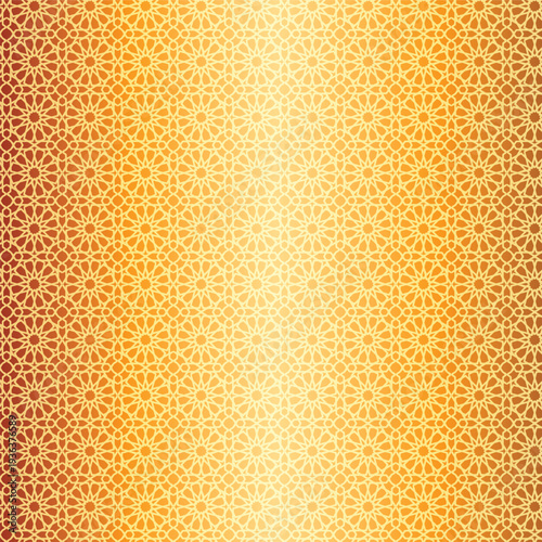 Seamless golden pattern with beer glasses and abstract honeycomb textures creates a yellow food illustration backdrop for natural fabric design