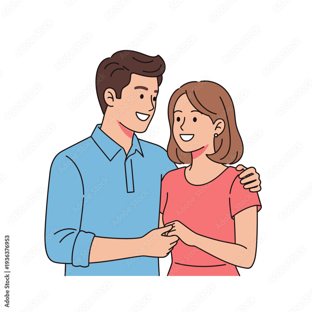Obraz premium Happy Couple Holding Hands, Smiling Together, Romantic Relationship