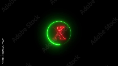 Neon Red X Mark Symbol Inside Green Circle on Black Background