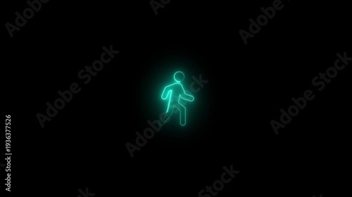 Neon green walking man glowing stick figure on dark background glowing dark background human silhouette