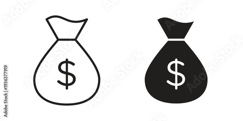 Money bag icon linear symbol. Vector Designs.
