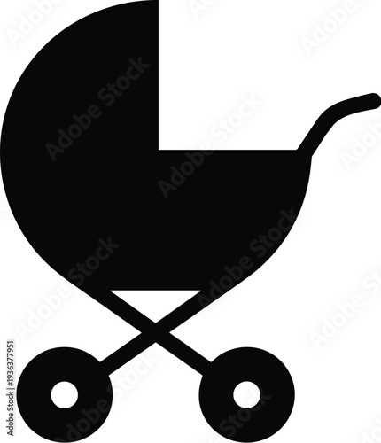 Black and White Baby Stroller Icon, Child Care Symbol, Parenting Illustration, Infant Transport Graphic, Family Services Design