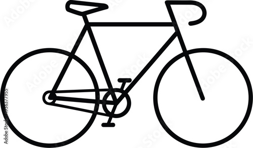Black and White Bicycle Line Drawing, Minimalist Bike Illustration, Cycling Symbol, Transportation Icon, Mechanical Design Graphic