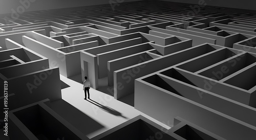 A person lost in a complex maze with many paths and dead ends