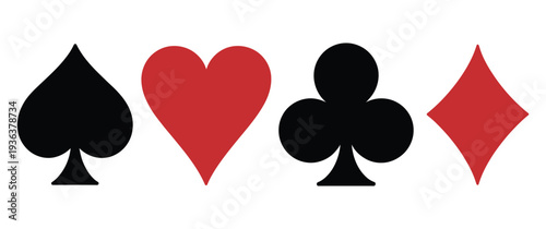 Playing Cards Suits Icons, vector flat symbols, heart, spade, diamond, club icons, casino and game design elements